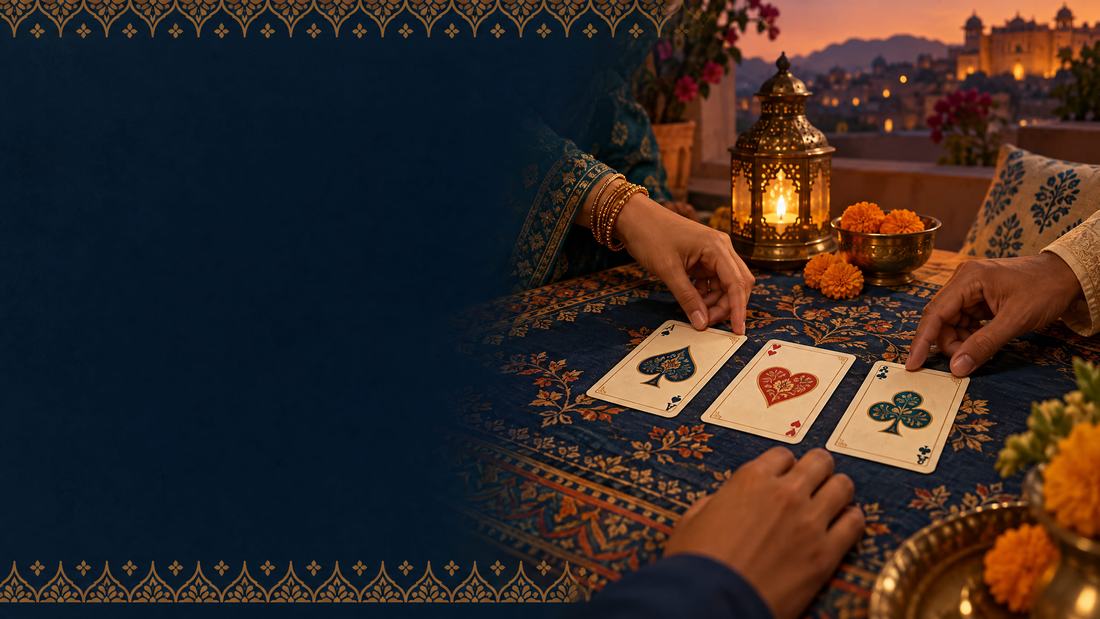Illustrative playing cards on a green table; not an app screenshot